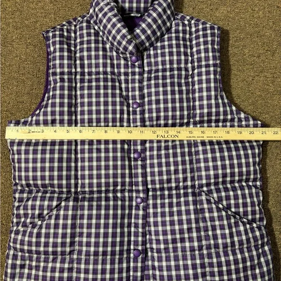 Lands' End Purple Plaid Puffer Vest-80% down, 20% feather fill-cabin core - Picture 5 of 7